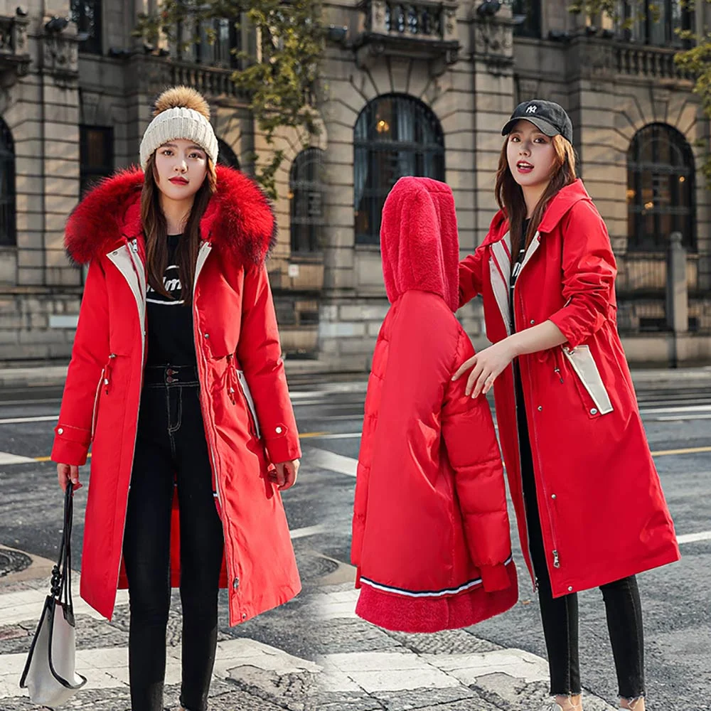 Brownm 2021 New Winter Jacket Women Coat Removable Long Fashion Hooded Warm Parkas Female Thick Fur Liner Winter Coat Women