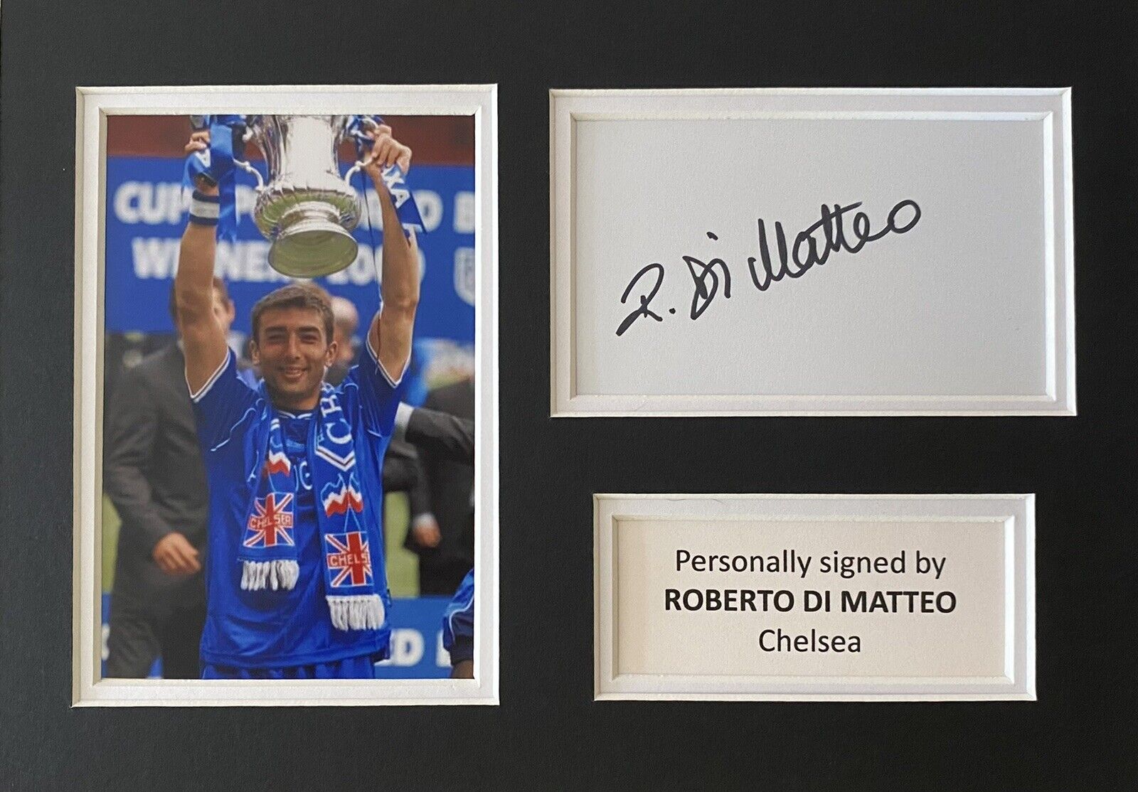 Roberto Di Matteo Hand Signed White Card In A4 Chelsea Mount Display