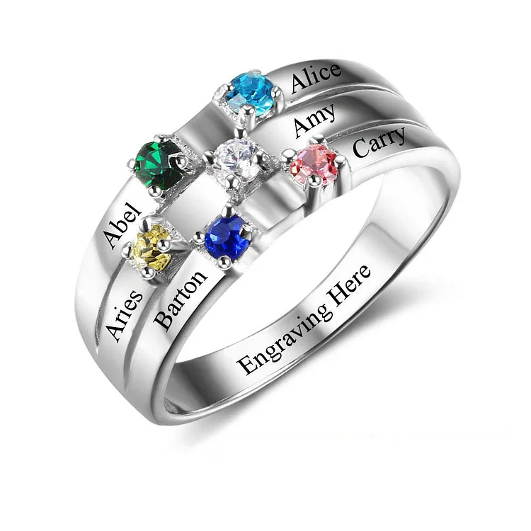Mother Ring Band Family Ring with 6 Birthstones 6 Names Personalized Mom Ring