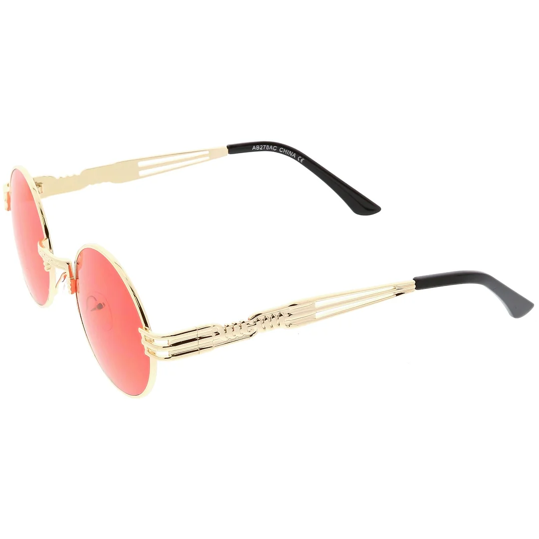 Steampunk Inspired Oval glasses Unique Engraved Metal Detail Color Tinted Lens 60mm