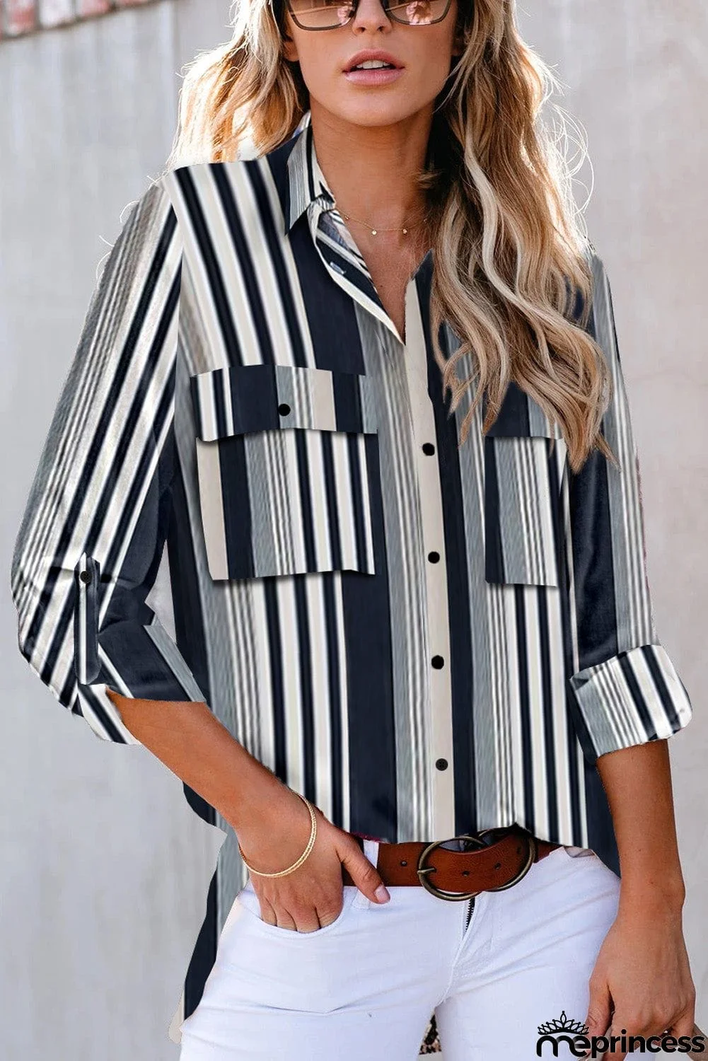 Striped Modern Shirt with Pockets