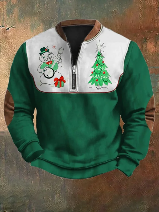 Men's Western Christmas Zip Collar Sweatshirt