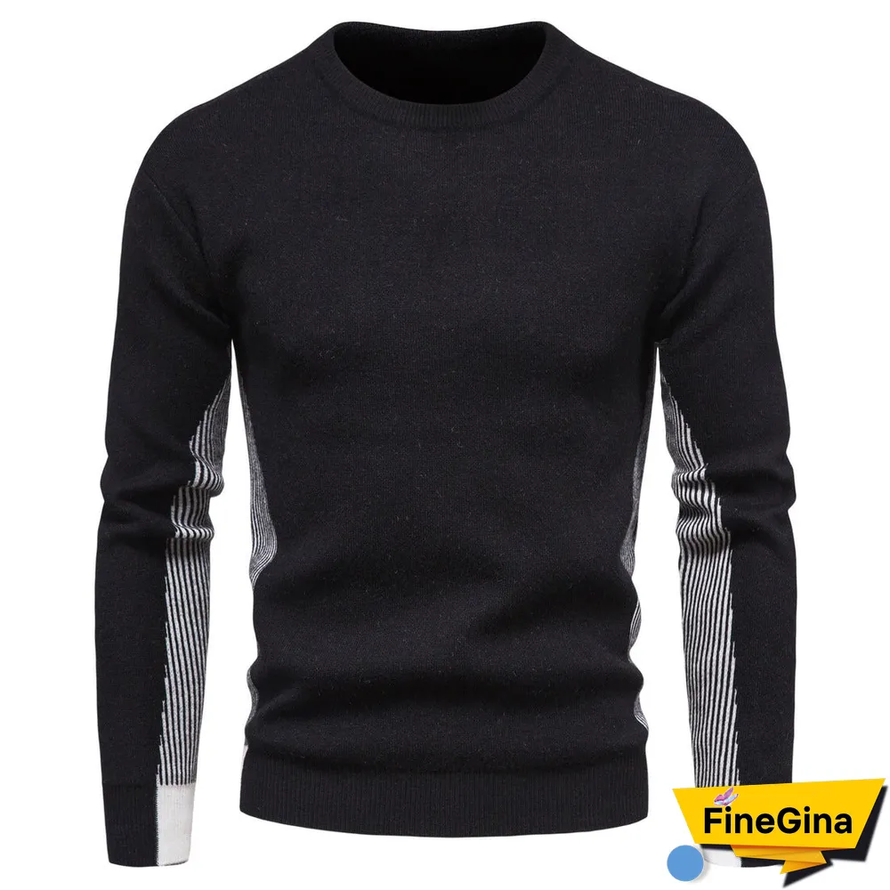 Round Neck Contrast Color Men's Sweater