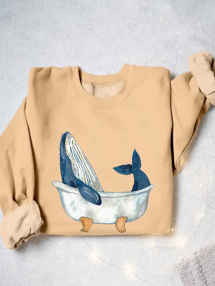 Humpback Whale Taking Bath Watercolor Painting Art Sweatshirt