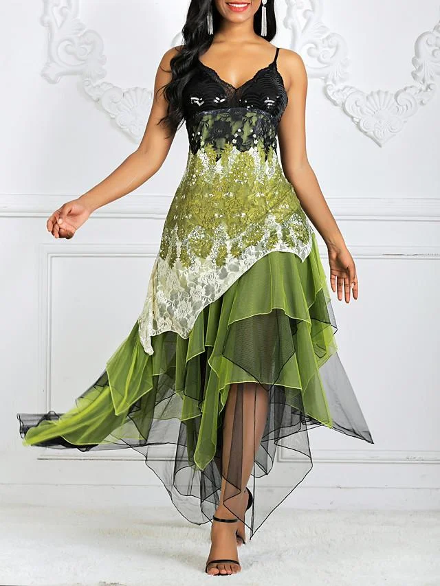 Women's Strap Dress Midi Dress Sleeveless Geometric Print Spring & Summer Hot Elegant Black Army Green S M L XL XXL 3XL 4XL 5XL