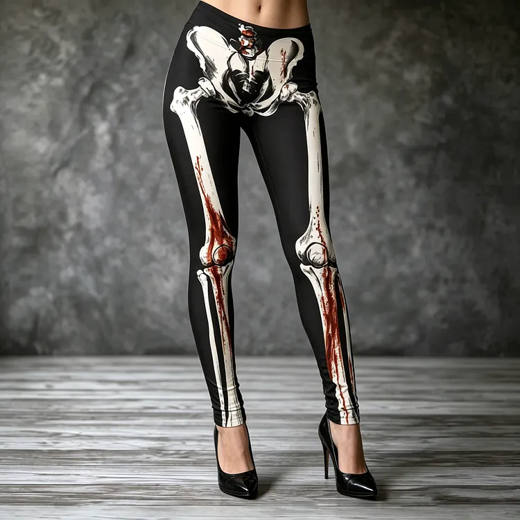 Women's Halloween-themed Gory, Human Skeleton Print Leggings