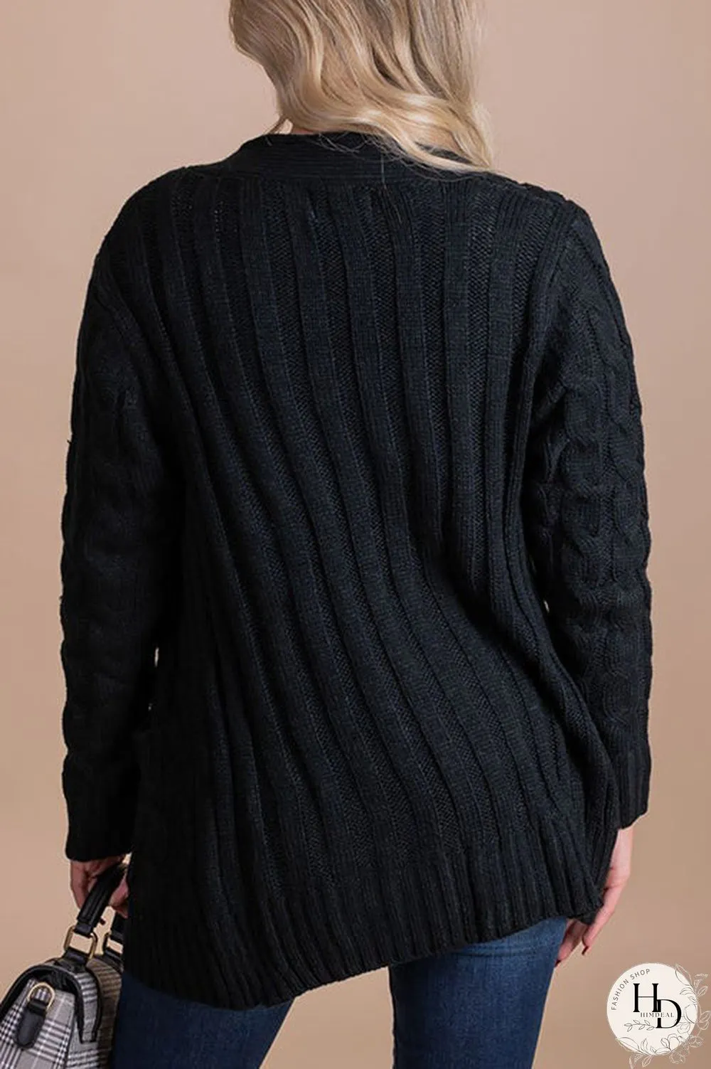 Button Cable Knit Cardigan