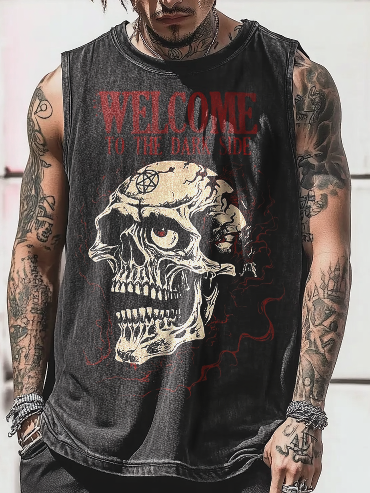 Shoptechwear Art Satanic "Welcome To The Dark Side" Acid Wash Casual Vest