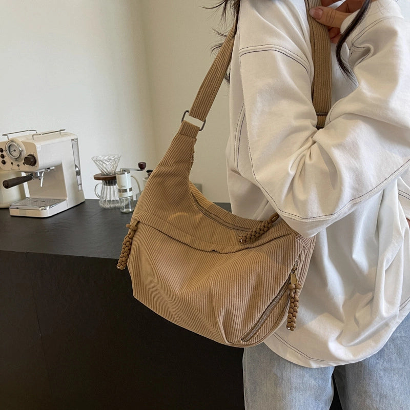 Dumpling Bag Women’s Crossbody Bag Large Capacity General Bag New Corduroy Japanese Style Casual Shoulder Bag