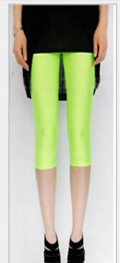 CUHAKCI Summer Fluorescent Shiny Leggings Women Spandex Shinny Pant Elasticity Casual Trousers High Waist Capris