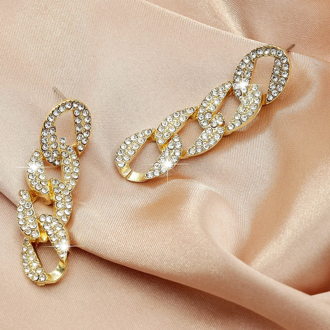 Chain Zirconia Gold-Plated Earrings