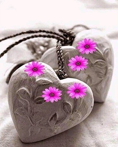 

Flowers On Stone Hearts – Paint By Numbers - 40*50CM, 501 Original