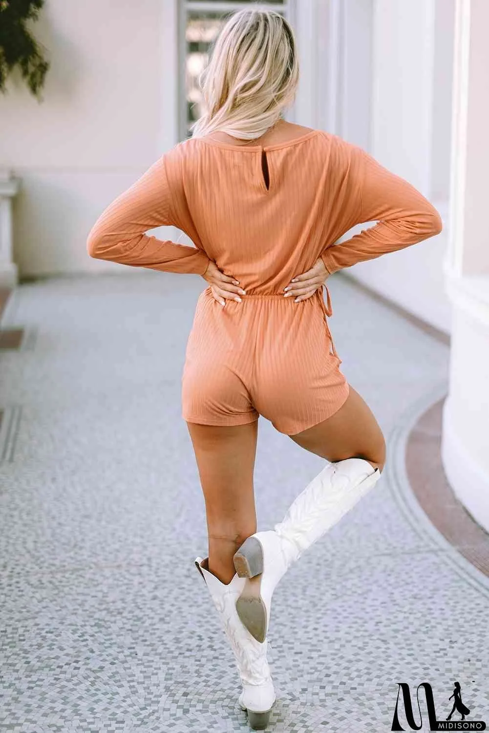 MidiSono - Long Sleeve Round Neck Romper