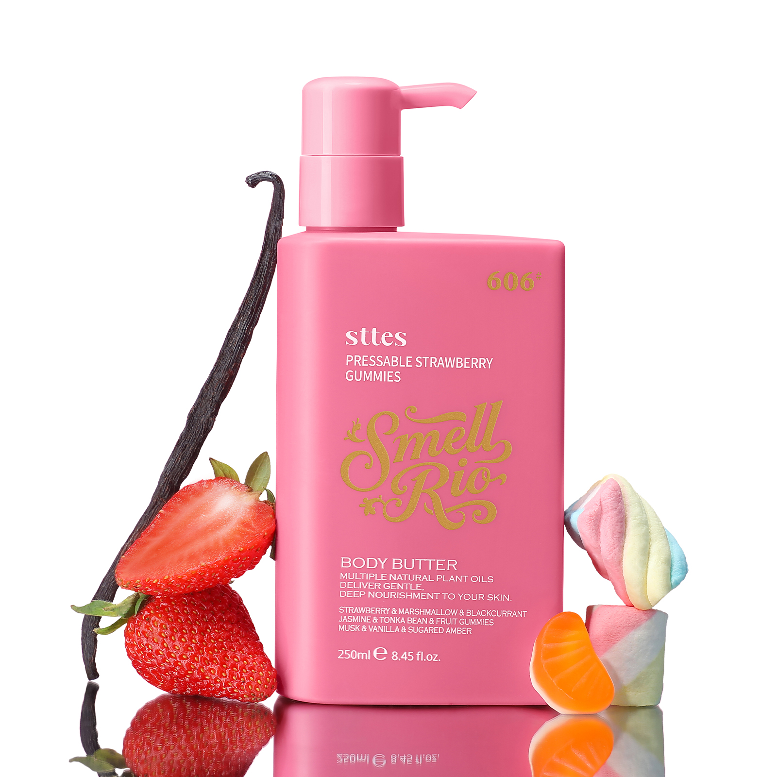 New Sttes 606 Body Lotion, 250ml/8.45 fl oz &ndash; Strawberry, Marshmallow, Fruit Gummies & Vanilla Gourmand Scent &ndash; Deep Moisturizing, Fast-Absorbing, Non-Greasy &ndash; For Dry Skin, Women & Men