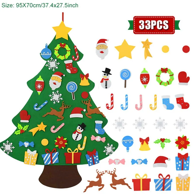Kids DIY Felt Christmas Tree Christmas Decoration for Home Navidad 2021 New Year Gifts Christmas Ornaments Santa Claus Xmas Tree