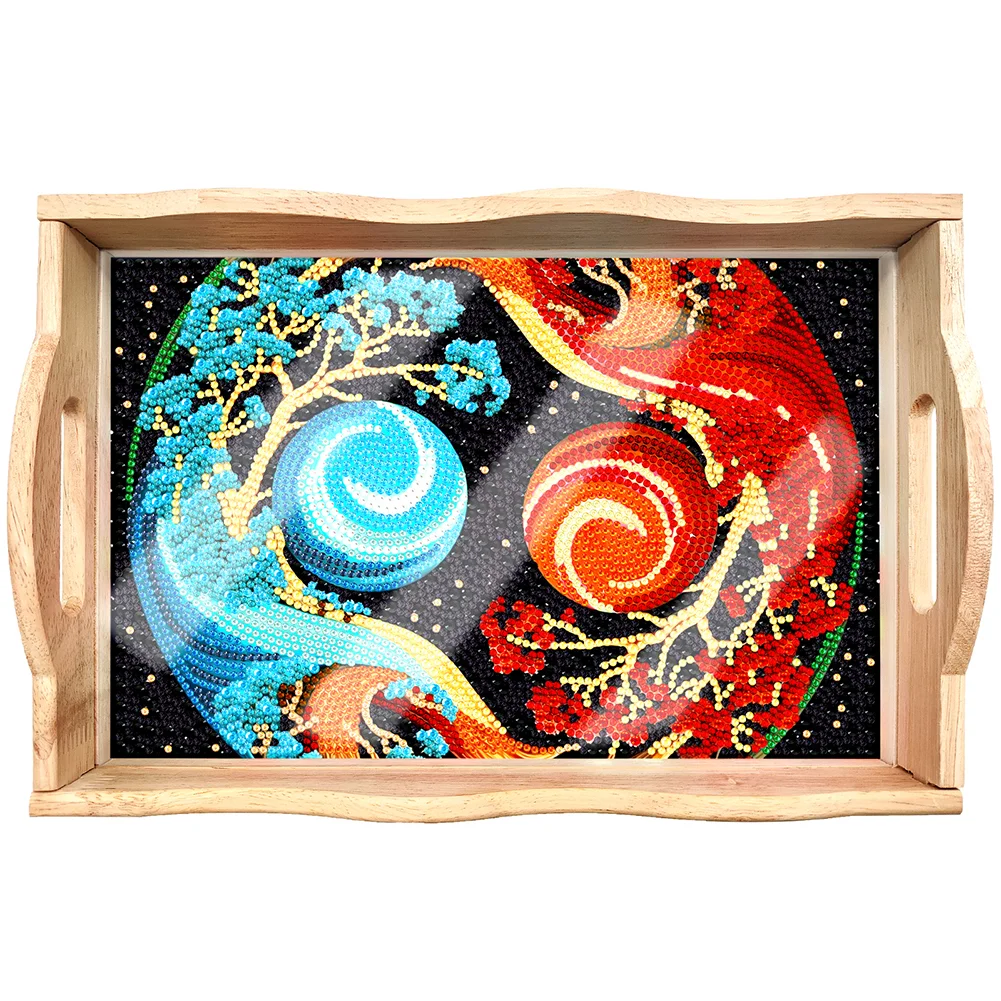 DIY Yin Yang Diamond Painting Decorative Trays with Handle Coffee Table Tray for Serving Food