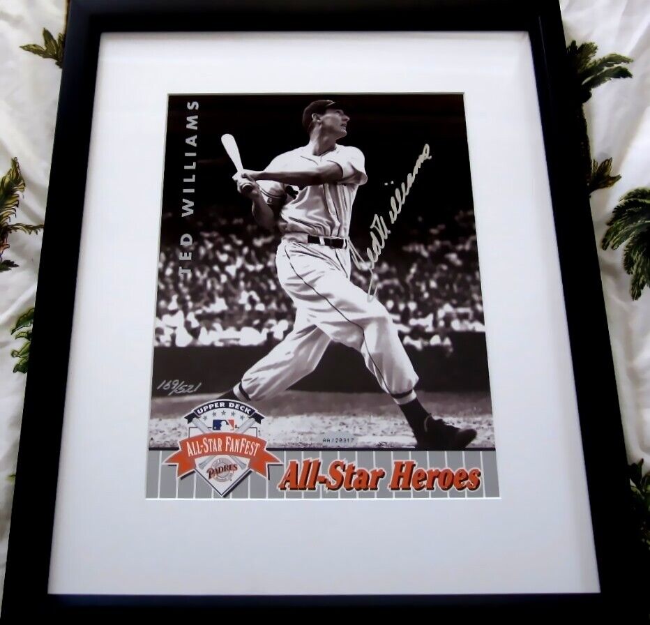 Ted Williams autographed signed Red Sox 1992 All-Star UDA Photo Poster painting card FRAMED #521