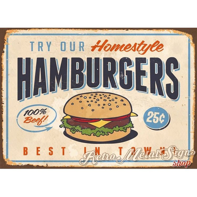 Z-Homestyle hamburgers cuisine américaine - Enseigne Vintage Métallique/enseignes en bois - 20*30cm/30*40cm