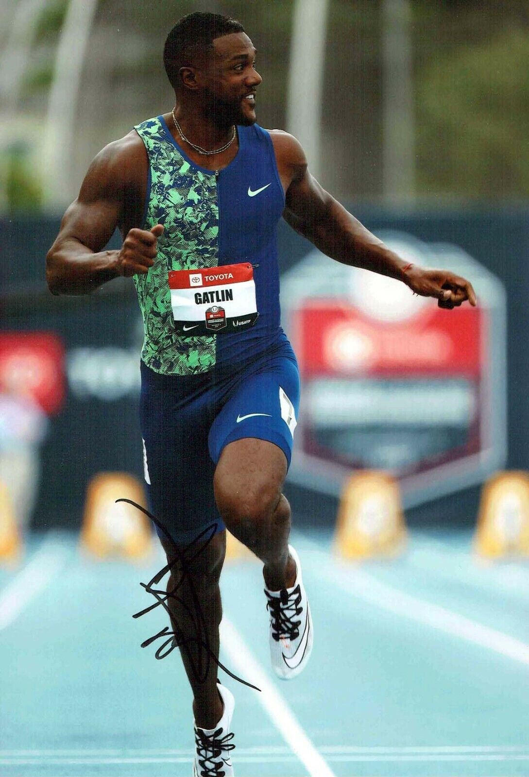 Justin GATLIN Autograph Signed 12x8 Photo Poster painting 1 AFTAL COA USA Olympics AFTAL RD COA