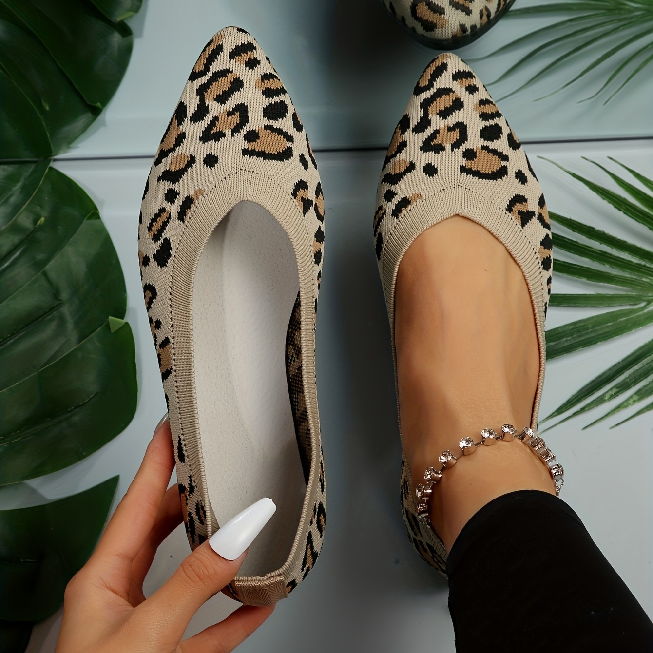 Leopard Print Flat Shoes Pointed Toe Slip