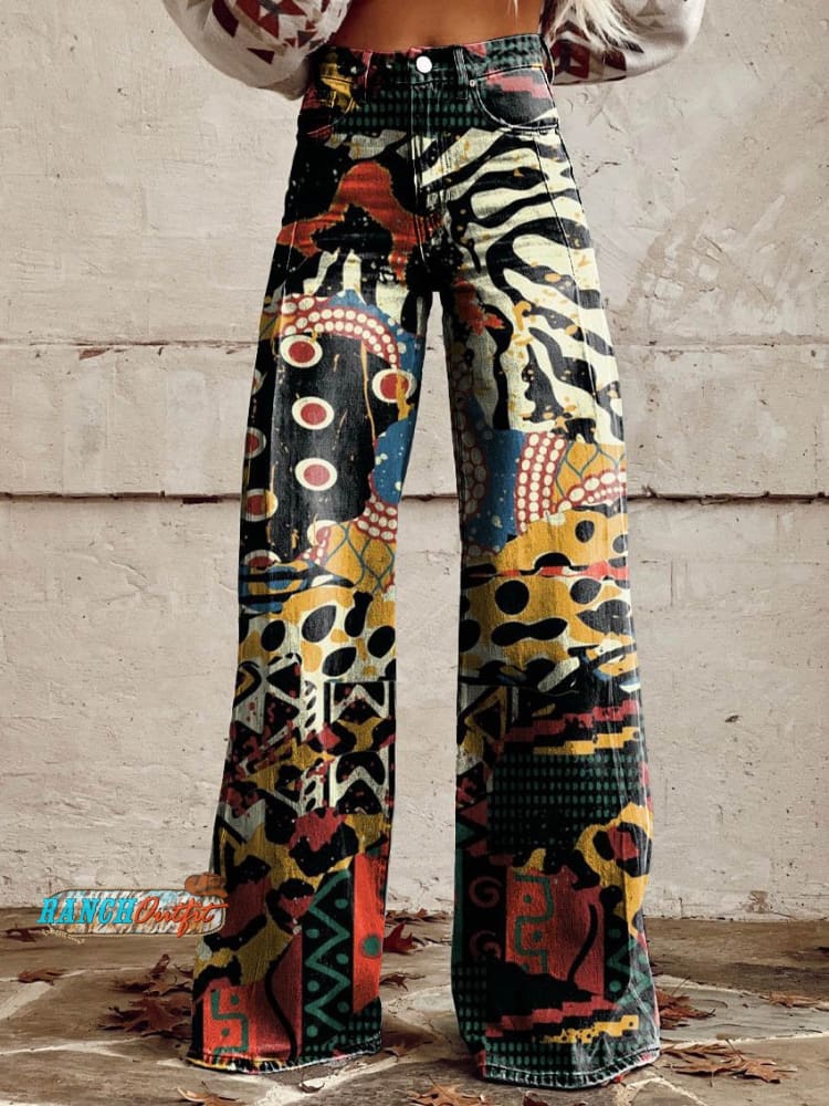 Women’s Color Print Casual Wide Leg Pants Multicolor / Xs