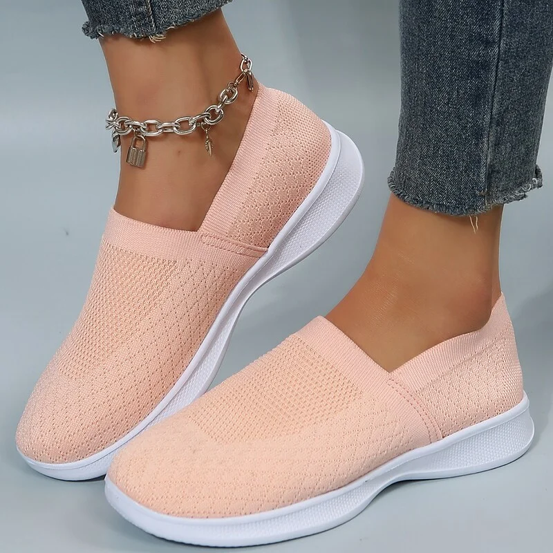 Women's Sneakers Flyknit Shoes Daily Indoor Wedge Heel Round Toe Casual Walking Shoes Tissage Volant Loafer Solid Colored Pink | IFYHOME