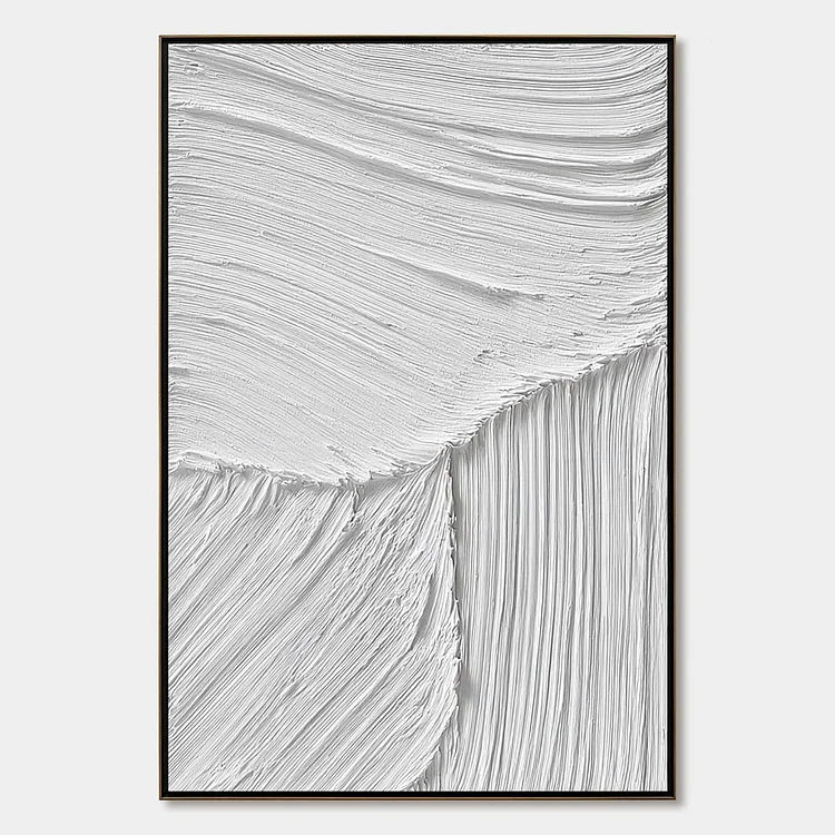 SERENE RIFT: Large Textured White Minimalist Abstract Painting（Canvas painting）