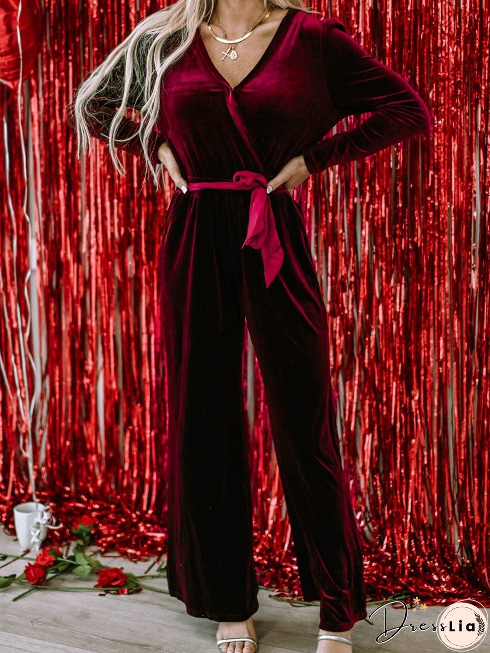 Deep Red Velvet Jumpsuit: Bold Statement