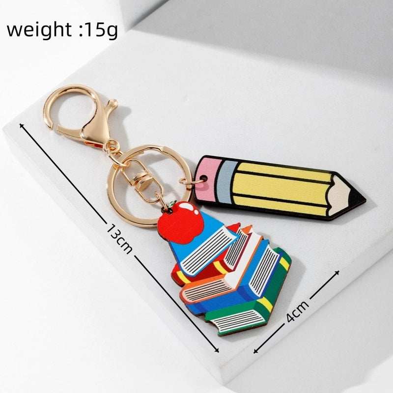 Modern Style Book Pencil Wood Teachers’ Day Unisex Keychain