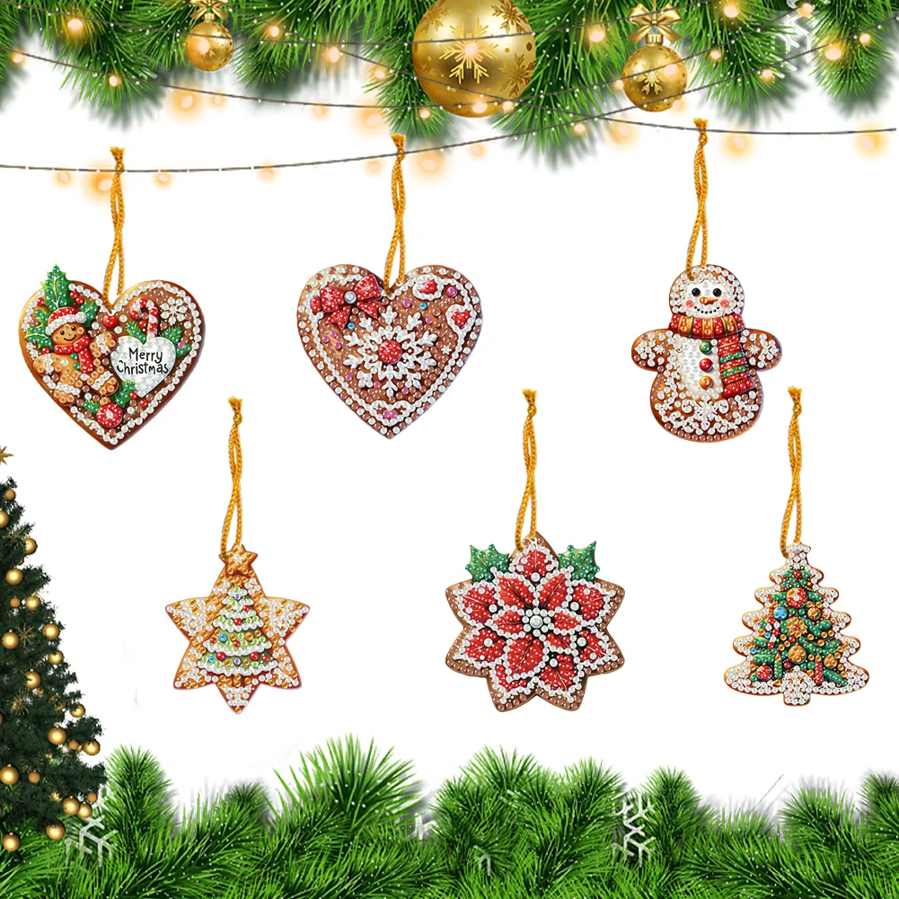 6pcs Merry Christmas 2D Flat DIY Diamond Art Pendant Wall Door Decoration