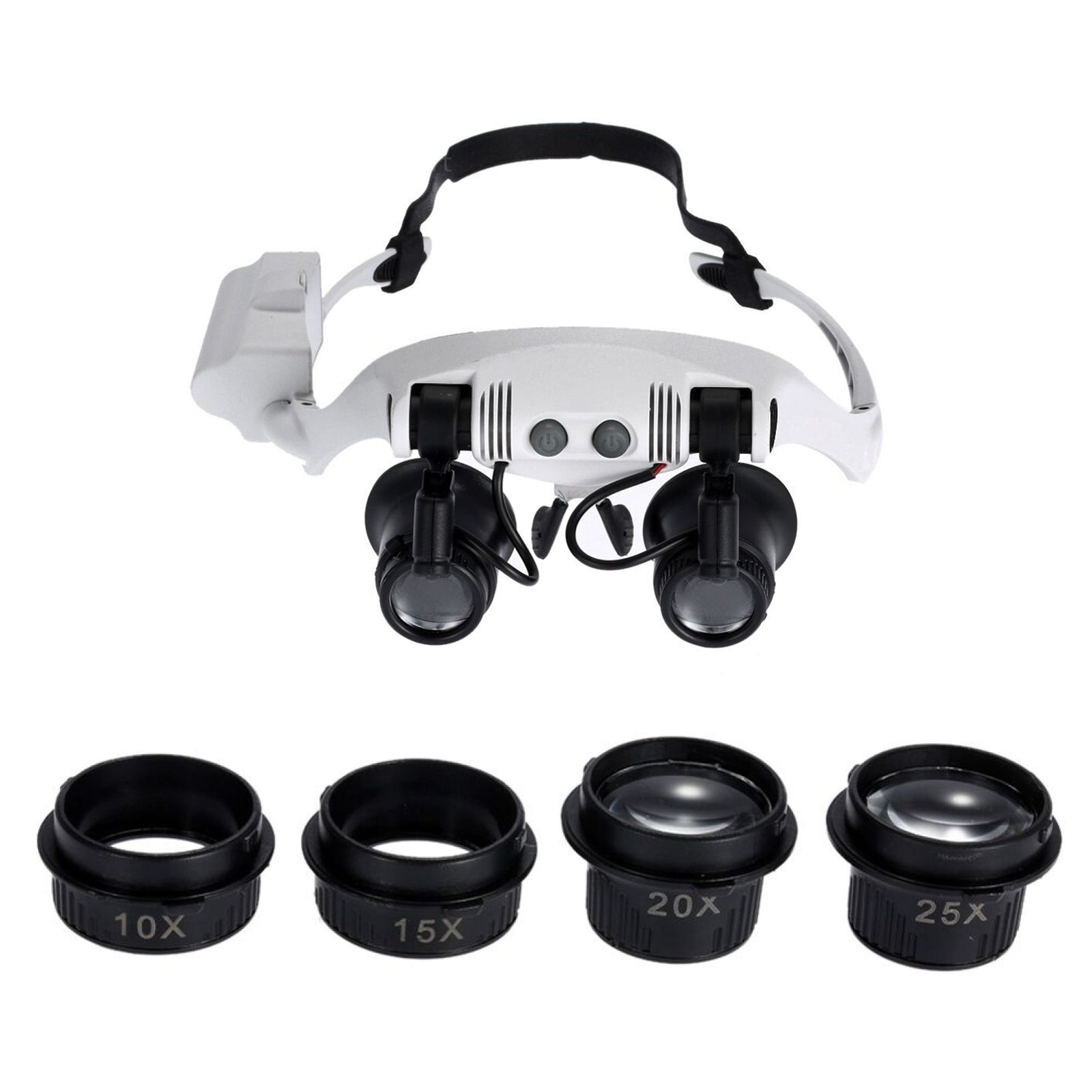Likron Watches Professional Double Eye Magnifier Loupe Glasses with LED Light 8 Lens Set 10X to 25X for Jewelry