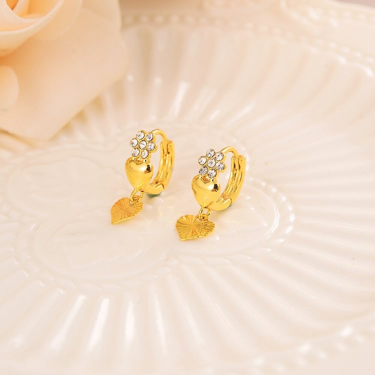 24k Gold Color cz crystal Heart Earrings Women/Girl