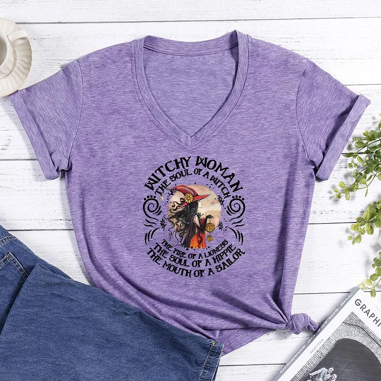 Witchy woman Halloween V-neck T Shirt-Annaletters