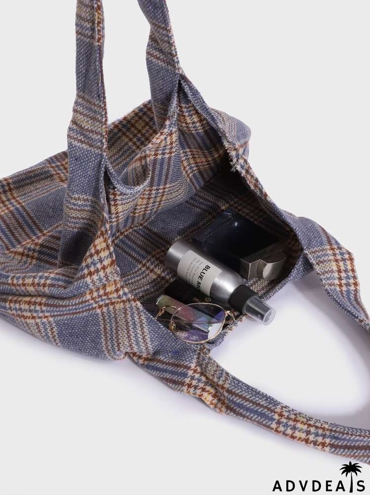 Allover Plaid Shoulder Tote Bag