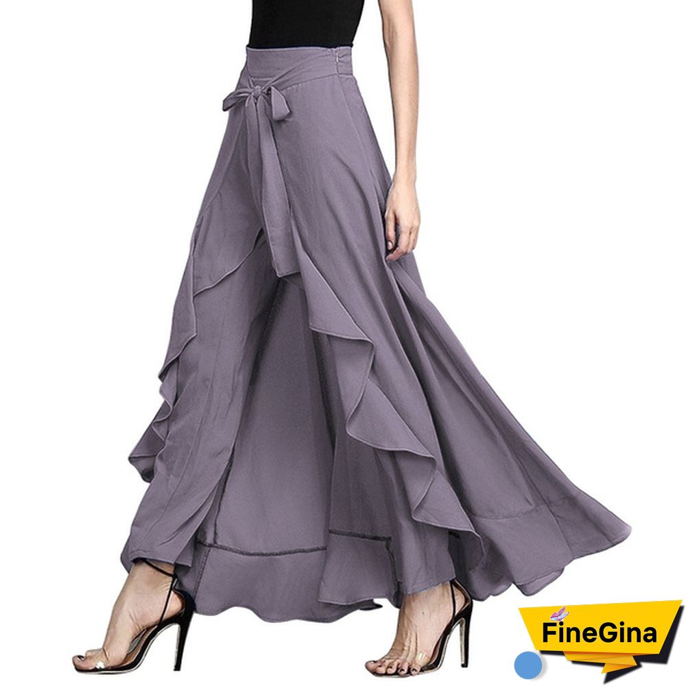 Summer Women's Skirt Pant Ruffle Palazzo Trouser Boho Wide Leg Loose Skirt Pants