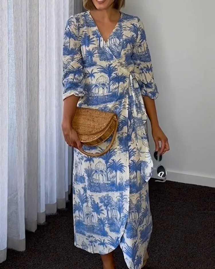 V-Neck Jungle Print Dress