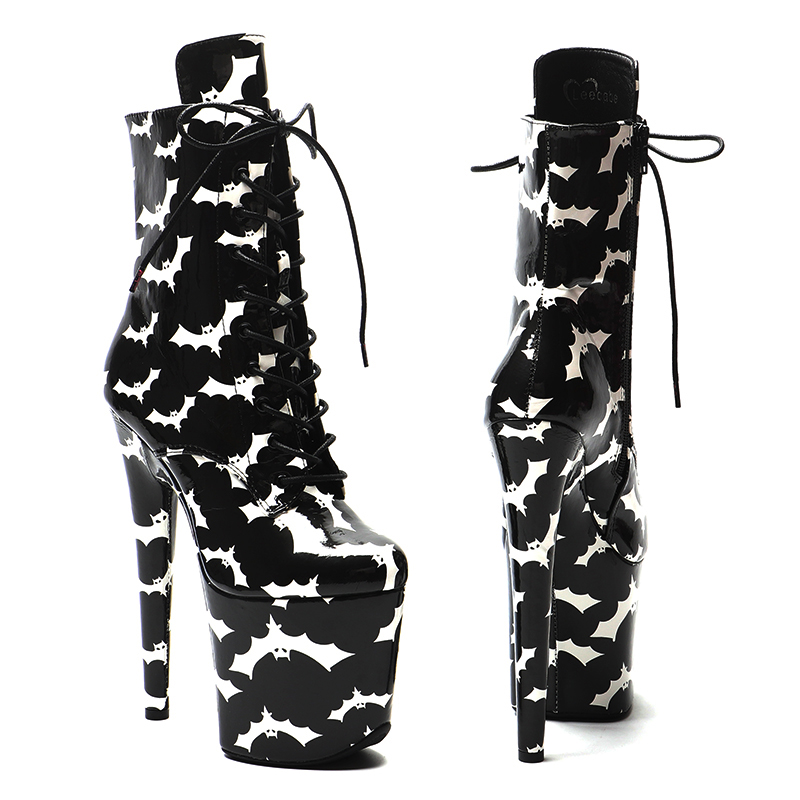 VCshoes 20CM/8inches Bat Pattern Ankle Boots Fetish Stripper Shoes Women Pole Dance Models Catwalk Show High Heels 3B