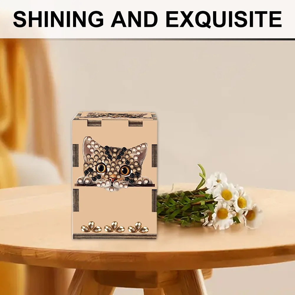 5D DIY Diamond Art Handmade Toothpick Holder Rhinestone Toothpick Box (Kitten)