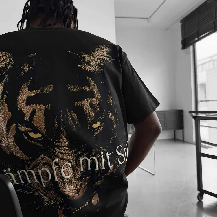 Unisex Casual Oversize Cotton Tiger Print T-Shirt
