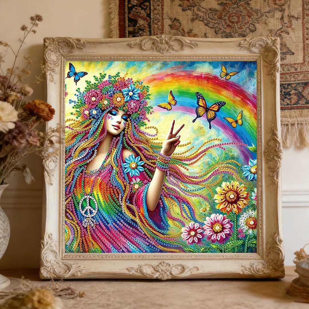 Diamond Painting - Partial Special Shaped Drill - Flower Hippie(Canvas|30x30cm)