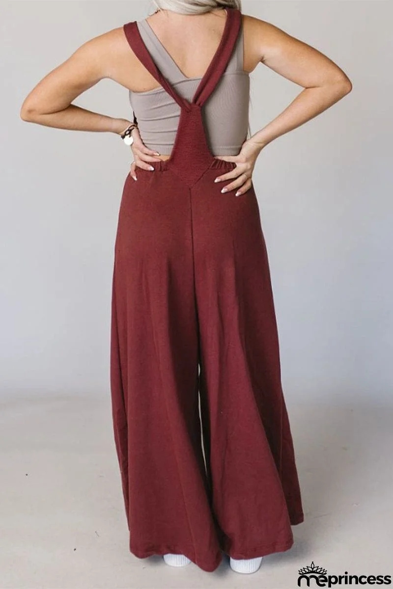 Casual Solid Pocket U Neck Loose Jumpsuits