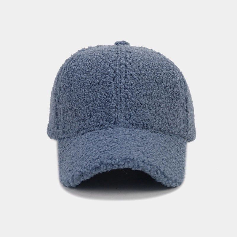 Autumn And Winter New Thickened Lamb Wool Solid Color Curved Brim Peaked Cap Women’s Simple Fashion Warm Baseball Cap Men’s Hat Fashion