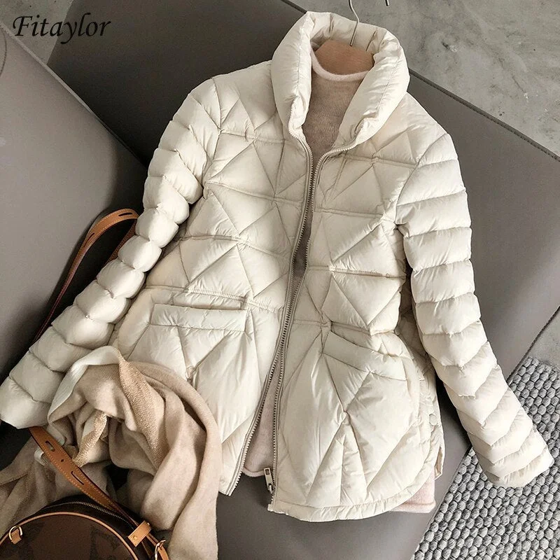 Nncharge Winter Stand Collar Light Down Short Jacket Women 90% White Duck Down Warm Coat Ladies Casual Loose Soft Pink Outwear