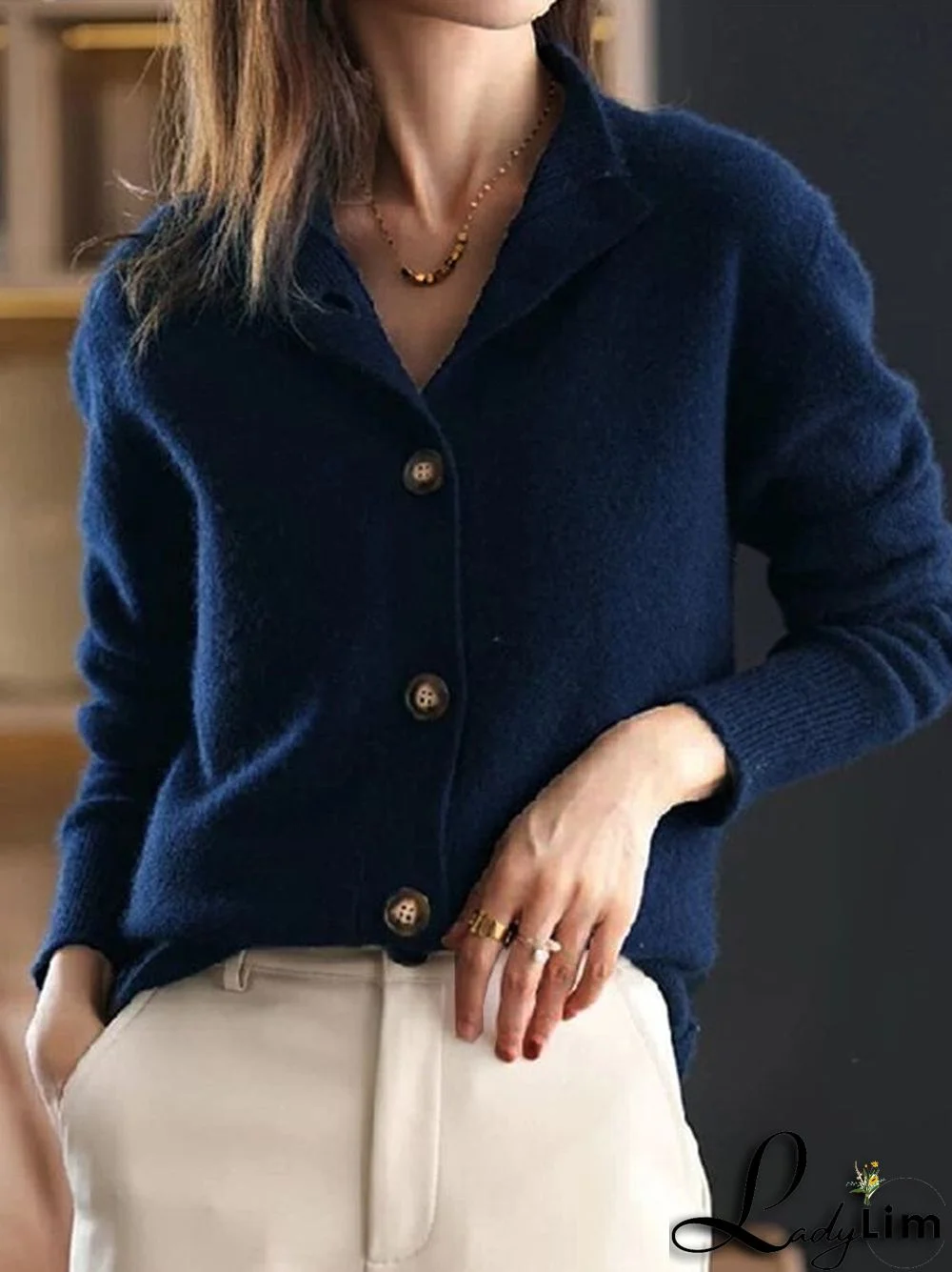 Women's Soft Casual Button Front Standing Collar Knit Sweater Coat