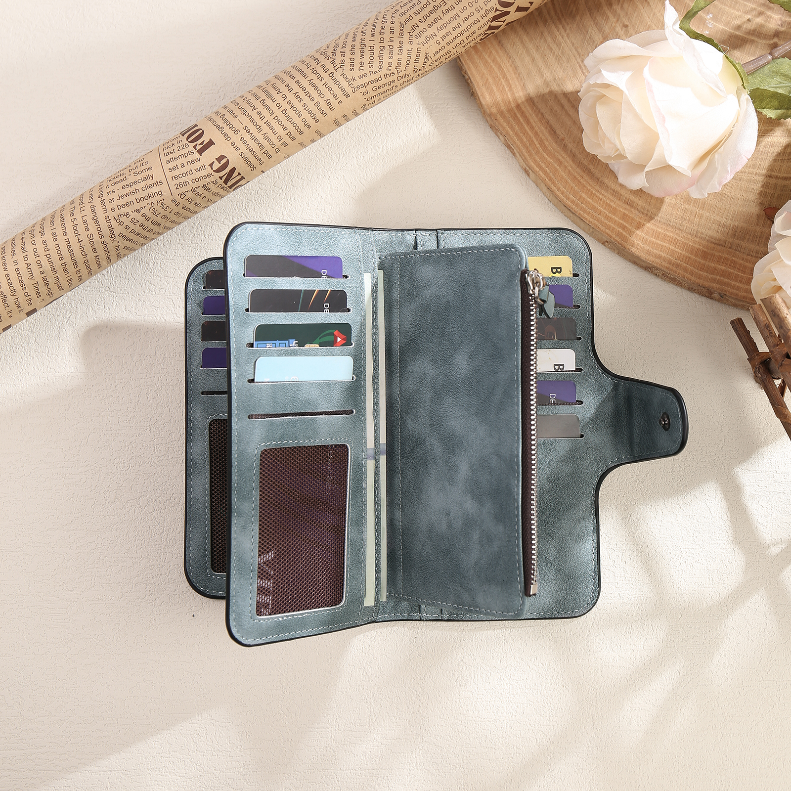 Portafoglio in PU pelle con 1 letetra & 1 testo & 1 nome & 1 foto personalizzati per mamma/nonna