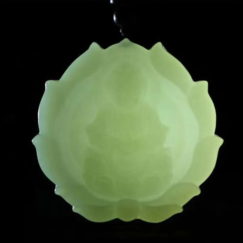 Kwan Yin Avalokitesvara Jade Lotus Abundance String Necklace Pendant