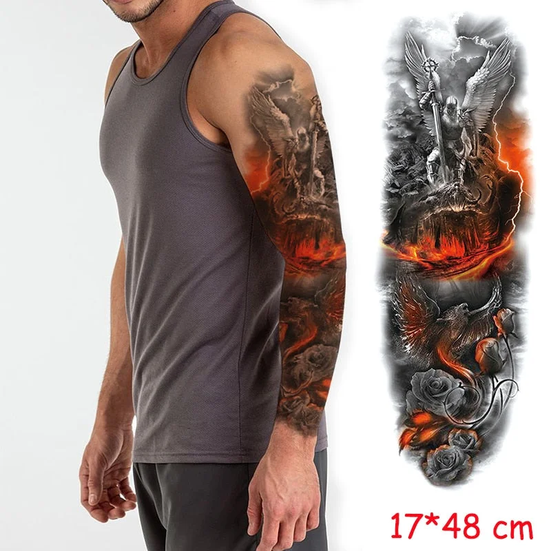 Waterproof Temporary Tattoo Sticker Full Arm Large Virgin Cross Tatoo Stickers Flash Fake Tattoos for Men Women