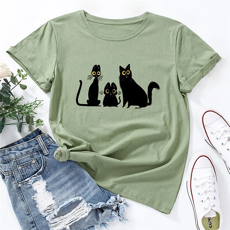 Cute Black Cat T-shirt Tee -01148-Annaletters