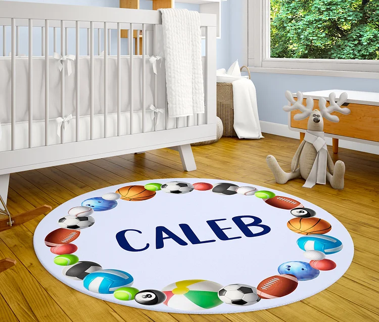 Personalized Boy Kids Ball Games Round Rug|R118