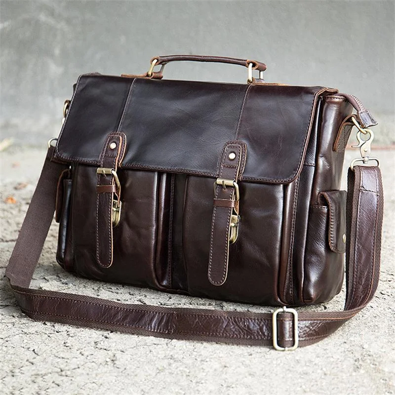 Men's Business Handbag Retro Leather Flip Type Crossbody Bag